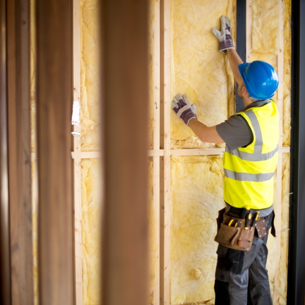 Contractor putting home insulator