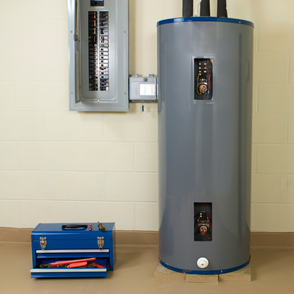 Hot water heater with tools
